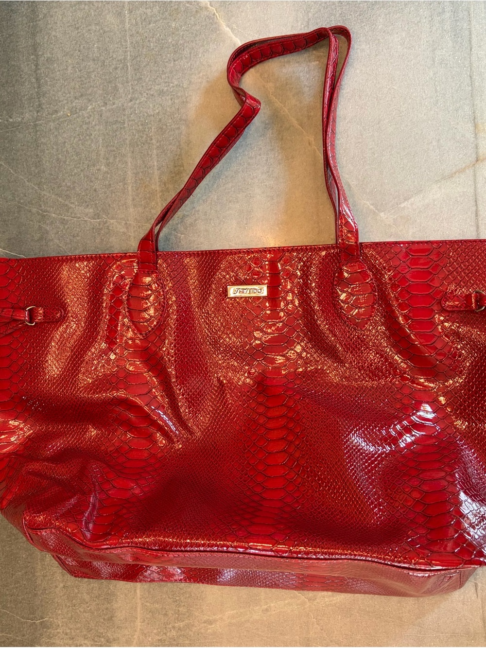 Shiseido Red Faux-Snake Tote Bag Makeup Bag